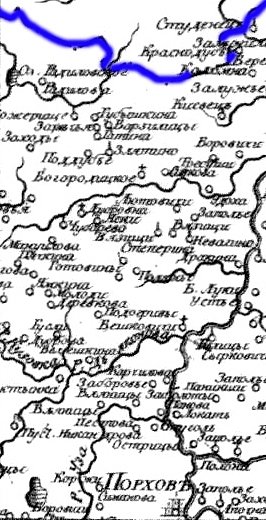 Фрагмент карты 1792 года (т.е. времён правления Императрицы Екатерины II)