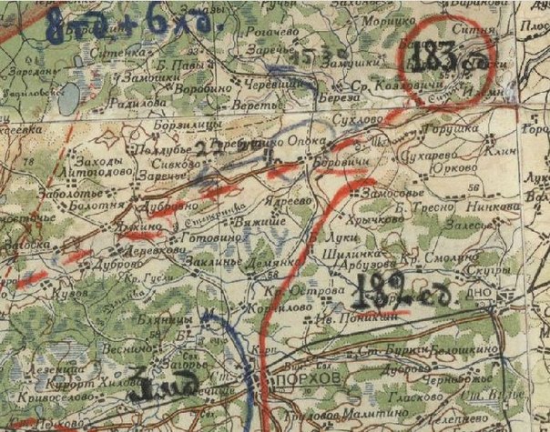 Карта местности с пометками, сделанными во время боёв лета 1941-го года (Из архива Министерства обороны РФ)